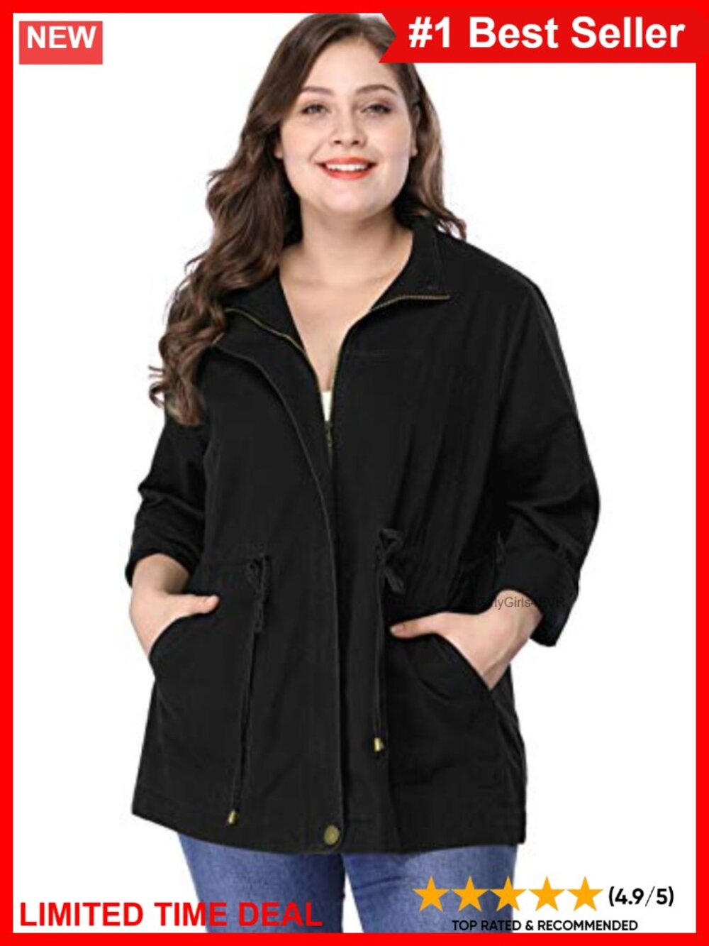 Women's Plus Size Anorak Utility Jacket Drawstring Waist Casual